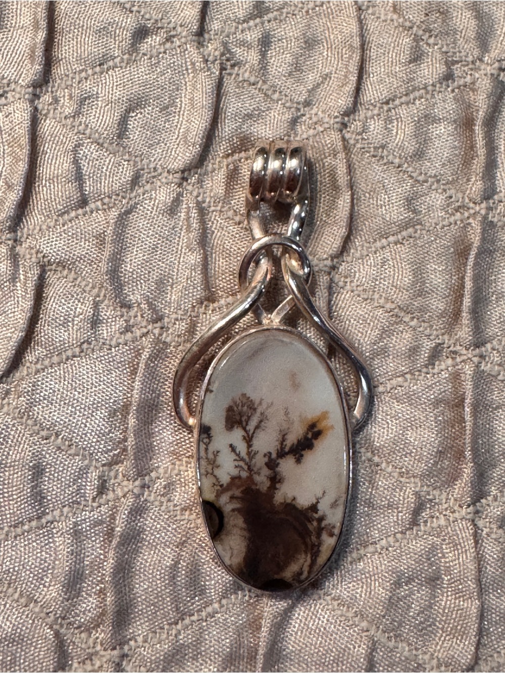 Sterling Silver Dendritic Agate Pendant in Black and White